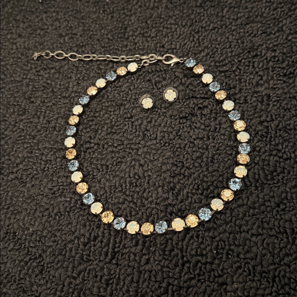 Swarovski crystal necklace and earring set! Brand new! Blue, white & cream/gold